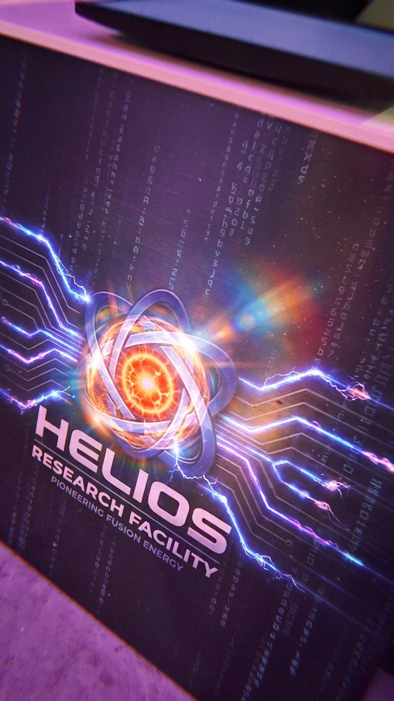 Helios-logo op een scherm in het labo