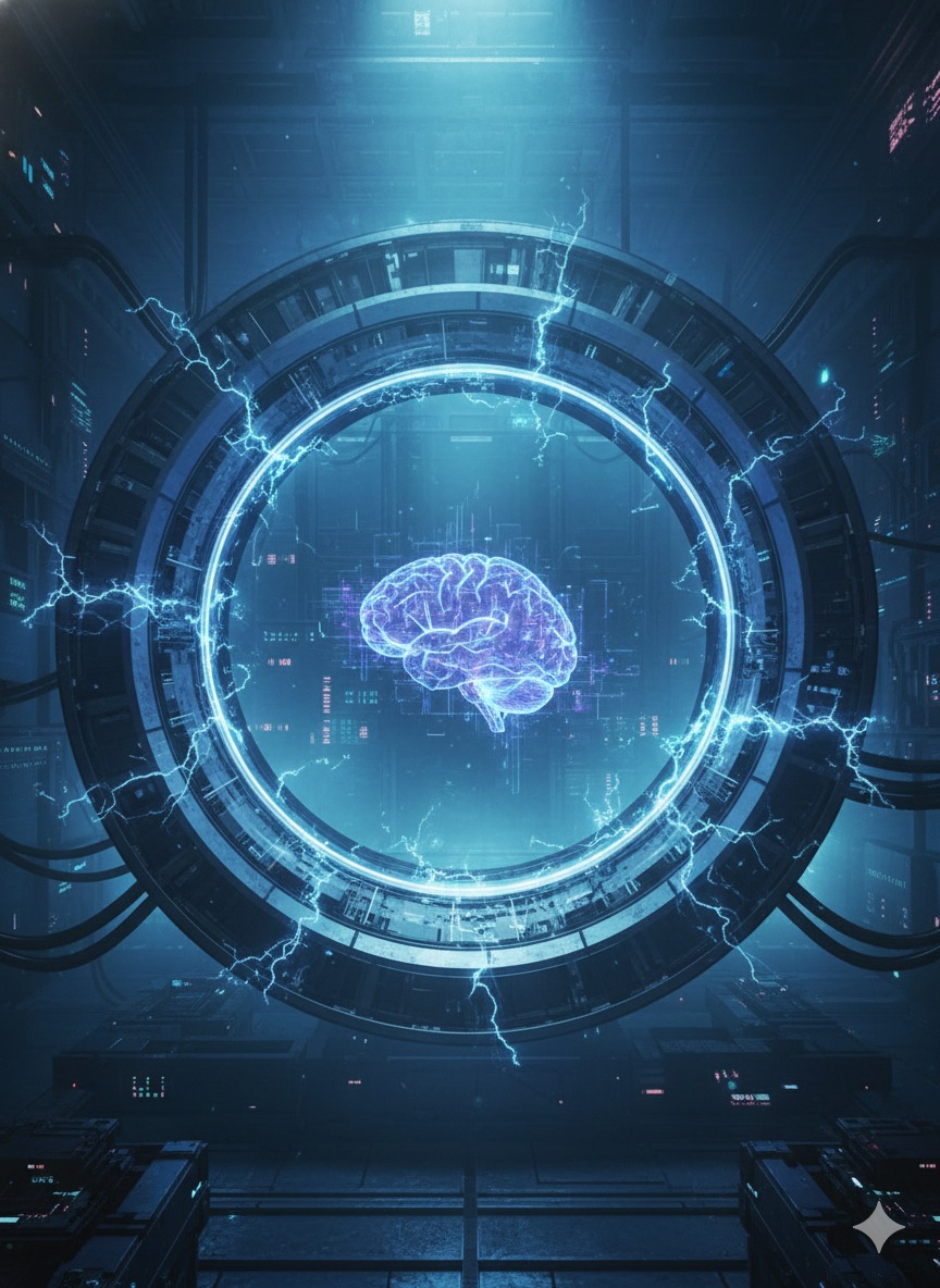 Hologram van een brein in een ring van elektriciteit