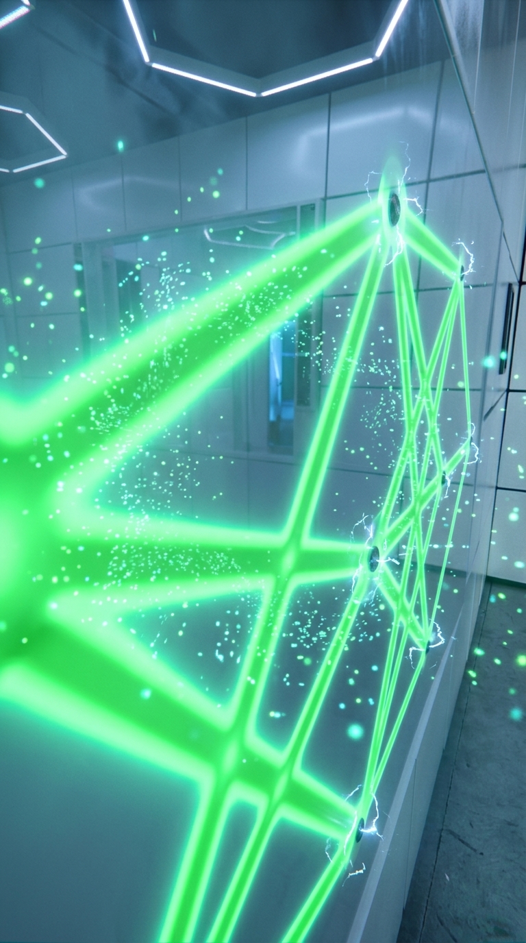 Groene lichtlijnen die samen een netwerk vormen
